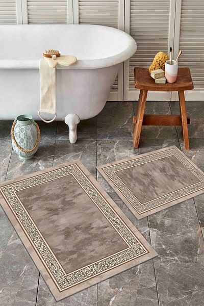 CP Rug Decorative قاعدة مضادة للانزلاق، قابلة للغسل، مقاومة للبقع، مجموعة مكونة من قطعتين، مقاس 60x10050x60، سجادة حمام، مجموعة مقعد المرحاض