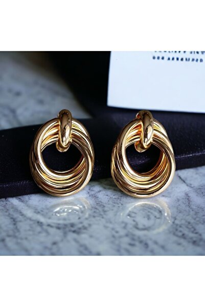 Asteria Jewelry حلق من الفولاذ الذهبي - حلقة مجعدة متشابكة