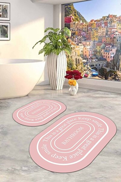 CP Rug Decorative Kaymaz Tabanlı Yıkanabilir Set 60x100 50x60 Banyo Halısı Ba...