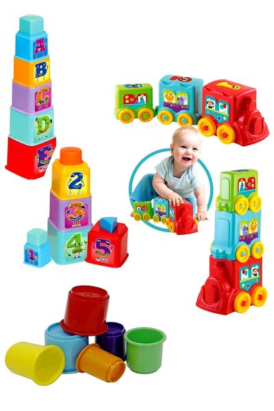 SAZE Egitici Kalıte Sevimli Kule 6'lı + Eğlenceli Aktivite Tireni + Kule Bultak +egitici Zeka Geliştirici
