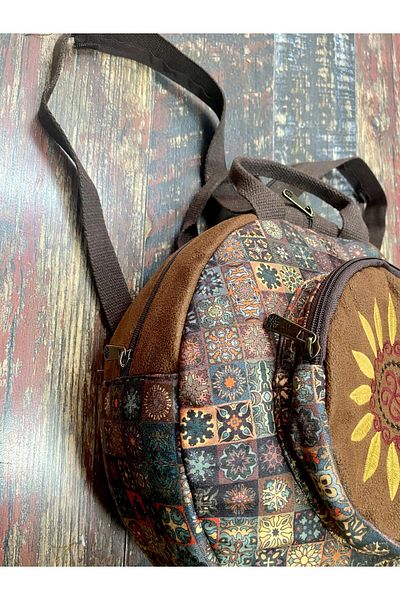 Street Bag Fargin Bohemian Embroidered Round Backpack - Waterproof, for Daily Travel