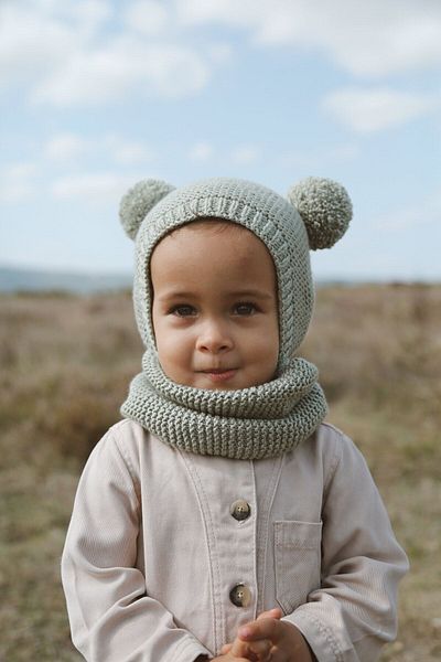 DERY BABY Pompom Bonnet Beret and Neck Collar Set-Soft Green