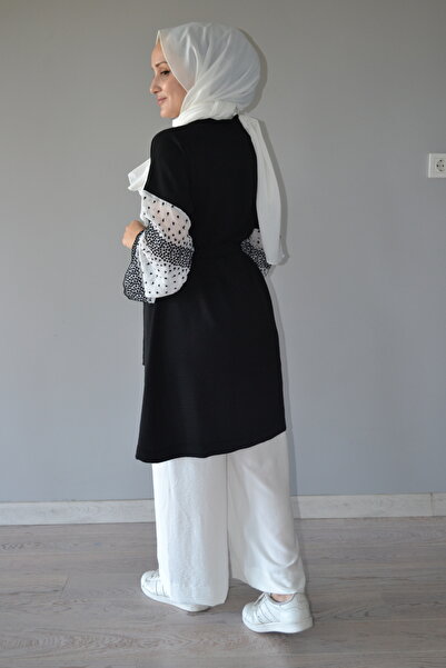 AYSUN AYDEMİR 2-Piece Lace Detailed Black and White Pants Kimono Set