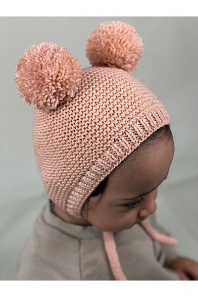 DERY BABY Unisex Pompom Baby Knitted Bonnet Beanie-powder