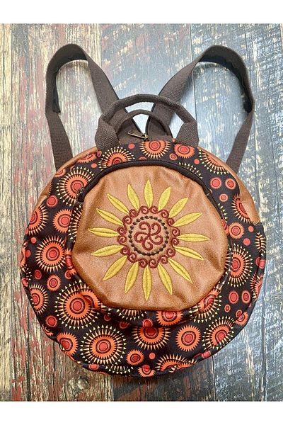 Street Bag Fargin Bohemian Embroidered Round Backpack - Waterproof, for Daily Travel