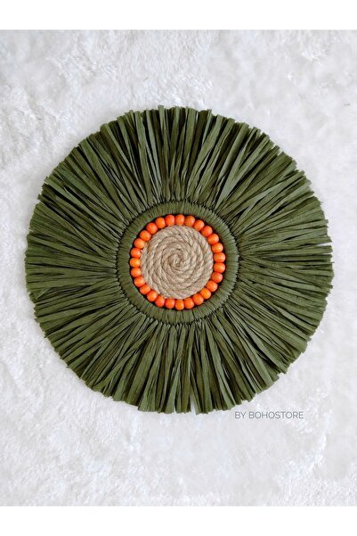 GLSTN By Bohostore Haki Renk Rafya Ayna, Bohem Rafya Ayna, Dekoratif Aksesuar