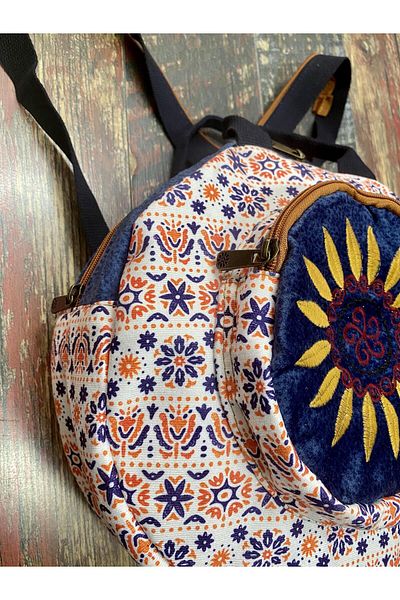 Street Bag Fargin Bohemian Embroidered Round Backpack - Waterproof, for Daily Travel