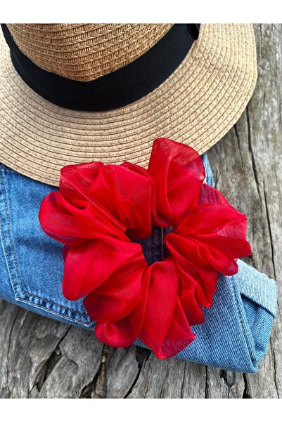 Melays Scrunchie roșu - Dimensiune mare, organizat, cataramă tip covrigi (1 b...