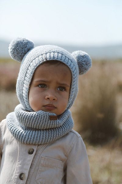 DERY BABY Pompom Bonnet Beret and Neck Collar Set-Grey