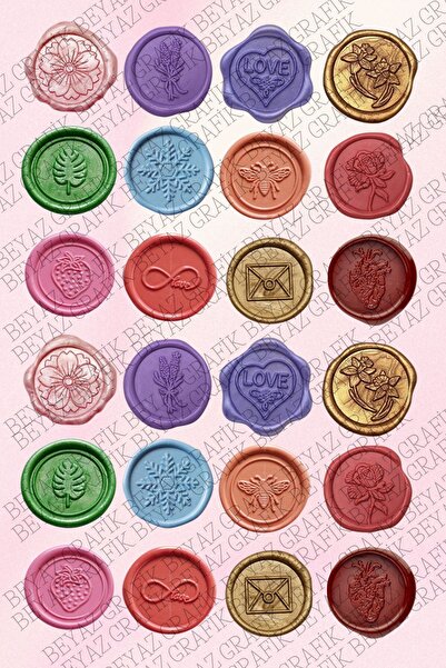 Beyaz Grafik 50 Adet Mühür Temalı Sticker - Ajanda, Paketleme, Scrapbook için...