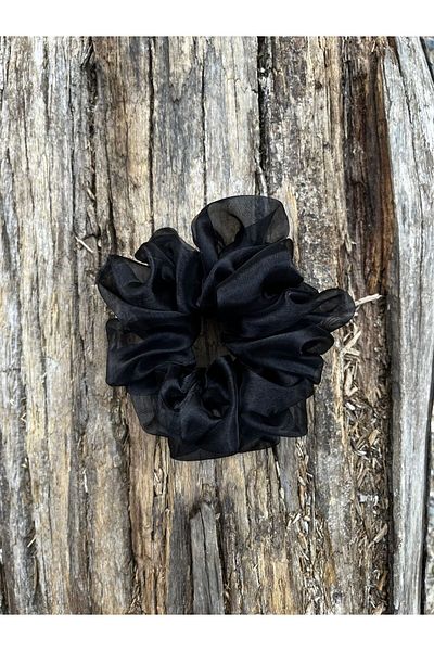 Melays 1. Scrunchie negru de calitate mare - țesătură cu cataramă tip covrigi (1 bucată)
