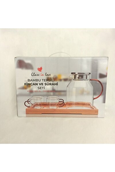 Glass In Love Bambu Tepsili Brosilikat Sürahi Ve Fincan Seti