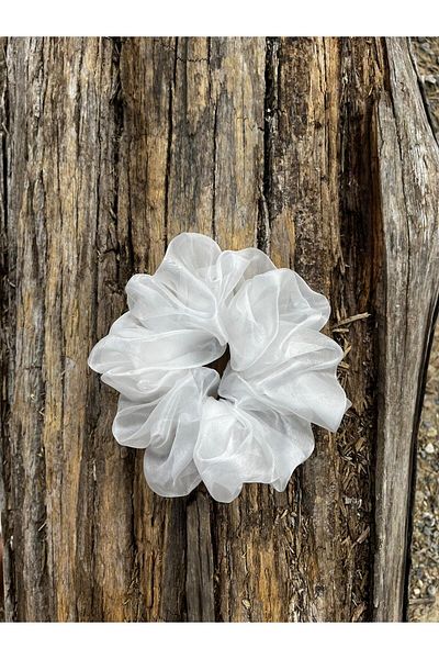 Melays Țesătură albă pentru scrunchie - mărime medie, cataramă tip covrigi, 1 bucată