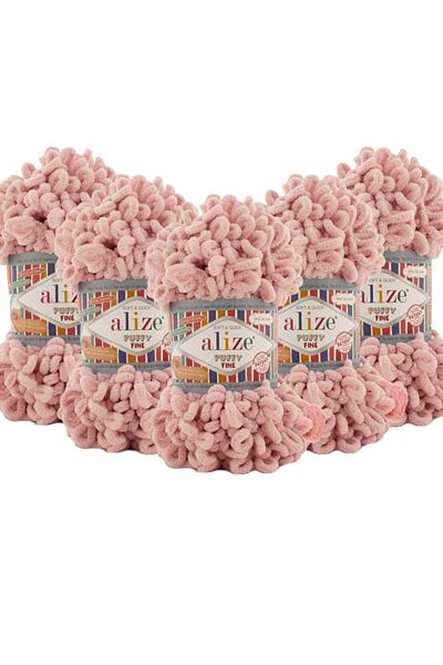 Alize Puffy Fine Hand Knitting Yarn 5 Pack - 340 Powder Pink - 100 Gr. 14,5 Mt. Πλεκτό νήμα με δάχτυλα