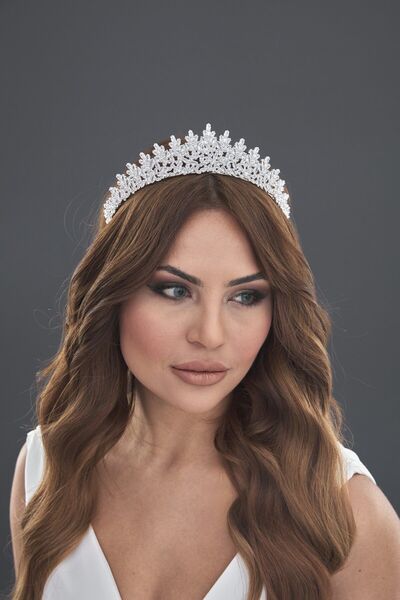 ASLIACAR Zirkon Taşlı Çiçek Desenli Gelin Tacı T-1020 Alı Acar
