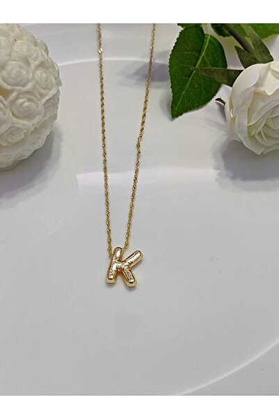 Çelik K HARFLİ BUBBLE  KOLYE GOLD RENK KARARMAZ PASLANMAZ