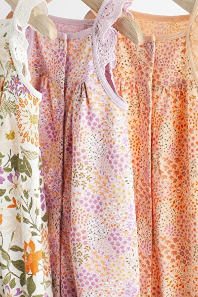 Next Baby Cream Floral Patterned 100% Cotton Strappy 3-Piece Romper Set