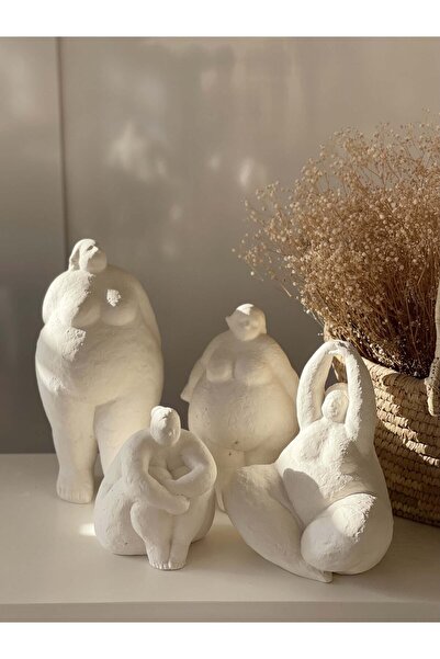 Allegorie.Co Alle Fat Lady Koleksiyonu Dekoratif Heykel 4lü Krem