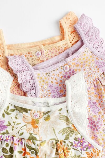 Next Baby Cream Floral Patterned 100% Cotton Strappy 3-Piece Romper Set