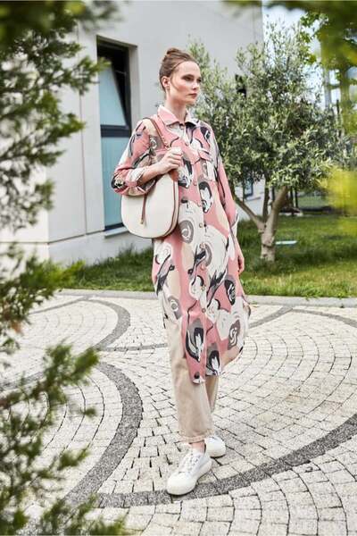 Garzia İtalia Cepli Desenli Keten Tunik