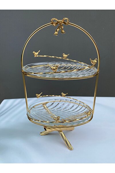 vanilya accessory 2-Tier Gold Presentation Holder - Bird Model Glass