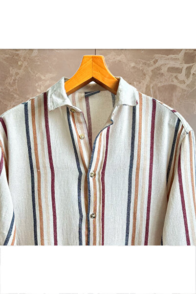 Hazhers Чоловіча сорочка з великим коміром - 100% льон, з довгими рукавами, літня