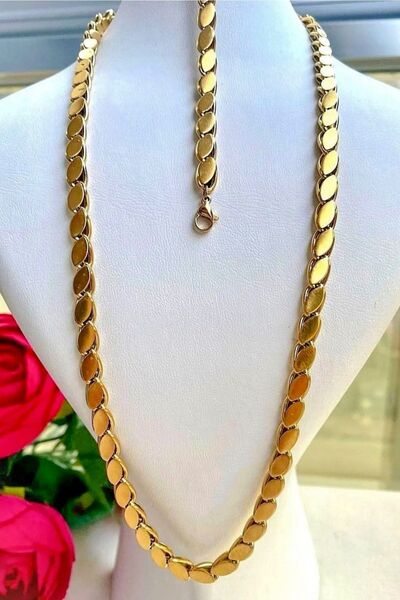 The Collection Kararmaz Altın Kaplama Arpa Zincir Kolye Pul Zincir Bakla Zinc...