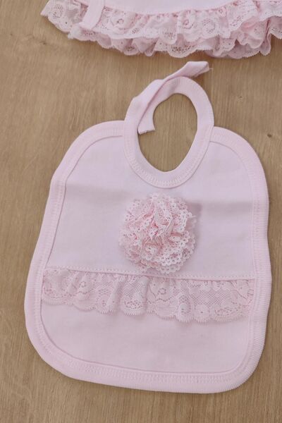 Sitilin Baby Girl Lace Luxury Scalloped Ornate 5-Piece Hospital Discharge Newborn Set