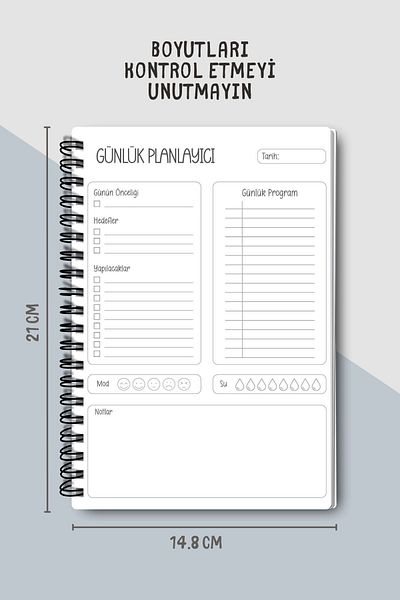 Eldesen Tasarım Daily Planner A5 Notebook, Notes, To-do, with Flexible Cardboard Cover, 100 Days