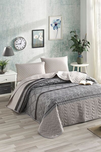 Enlora Home Kapitone Yatak Örtüsü Seti Tek Kişilik Creative Gri