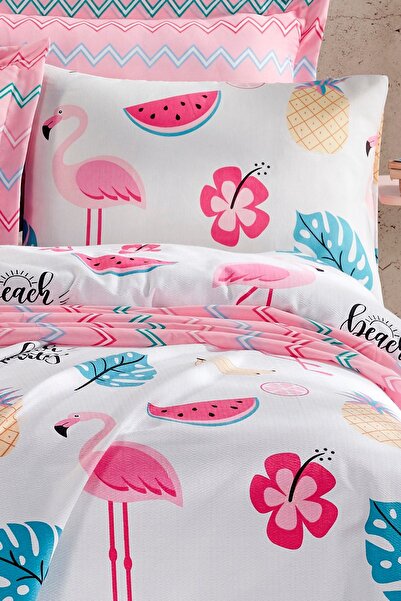 Enlora Home Pike Seti Baskılı Çift Kişilik Kokteyl Beyaz