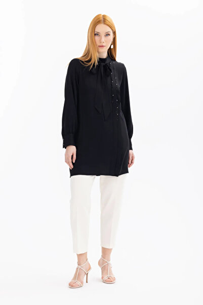 SEÇİL Black Stone Embroidered Stylish Women's Tunic