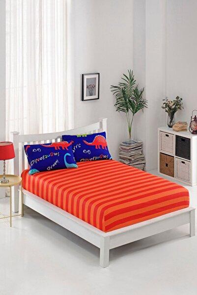 Enlora Home Pes Lastikli Çarşaf Seti Tek Kişilik Dinazorus Mavi