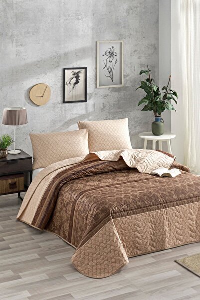 Enlora Home Kapitone Yatak Örtüsü Seti Tek Kişilik Creative Kahve