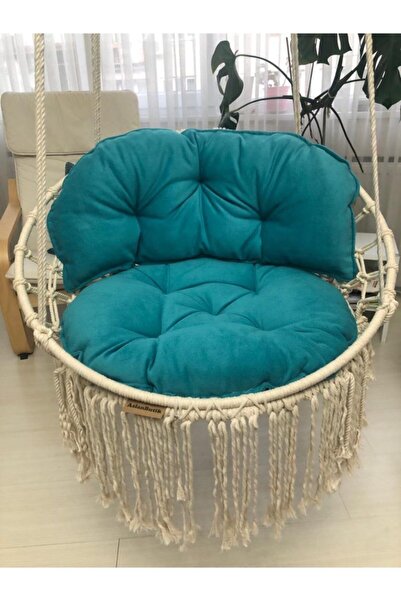 AslanButik Makrome Özel Örgü Salıncak Hamak Pamuk İp 60 X 80 Turkuaz Yastık