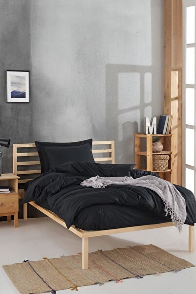 Enlora Home %100 Doğal Pamuk DüzRenk Nevresim Seti Tek Kişilik FreshColor Siyah