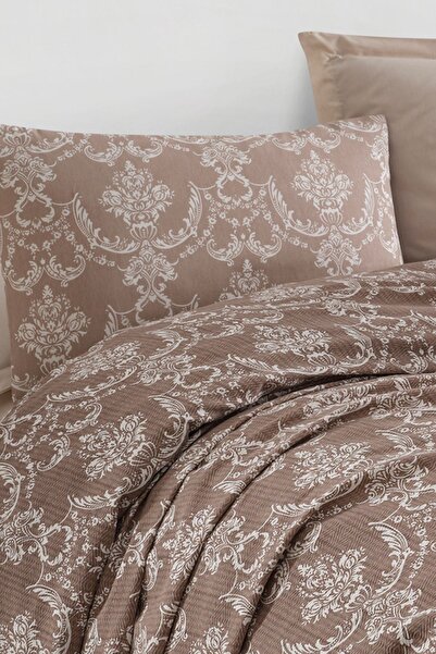 Enlora Home Desenli Pike Seti Çift Kişilik Pure Kahve (Pike+Yastık Kılıfı)