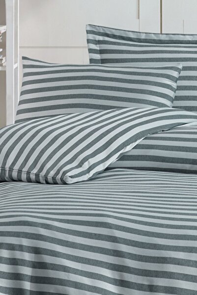 Enlora Home Water Yollu Saten Nevresim Takımı Tek Kişilik Yeşil