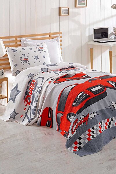 Enlora Home Tek Kişilik Doğal Pike Baskılı Crazy Kırmızı
