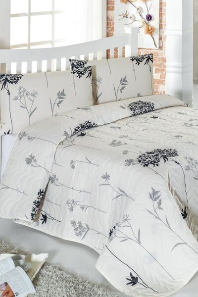 Enlora Home Tek Kişilik Kapitone Yatak Örtüsü Seti Efil Bej-Gri