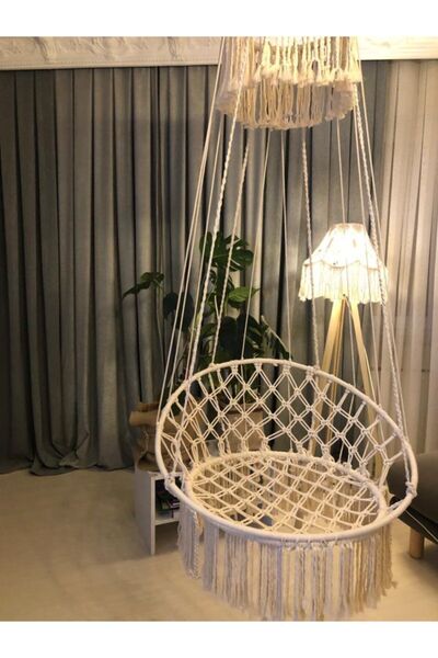 AslanButik Yılbaşı Makrome Özel Örgü Halatlı Salıncak Hamak Pamuk Ip 270420