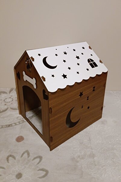 HOBİCİM İsme özel Küçük ırk iç mekan Köpek evi kulübesi iç mekan,ceviz beyaz