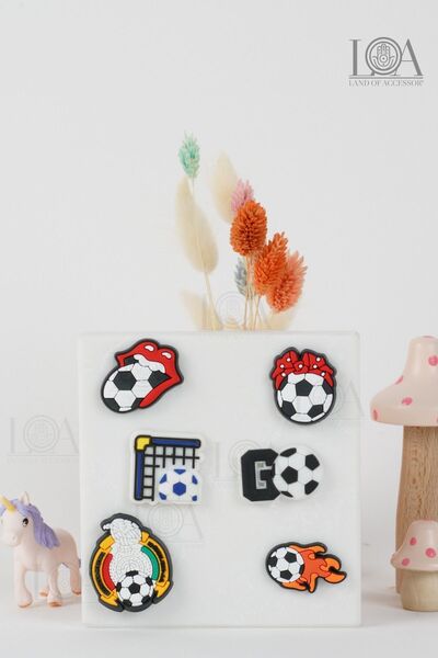 Crocs Corcs Jibbitz Terlik Süsü - Futbol- Kaucuk - Suluk Süsü - Telefon Süsü, 6 Adet Charm, Matara Süsü