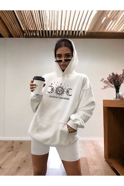 BENROMA White Color Celestial Sun Moon Printed Sweatshirt