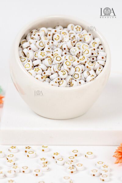 LANDOFACCESSORY 1.Kalite 4x7 mm Plastik Yassı Boncuk Altın - Kalp ,Yıldız ,Pa...