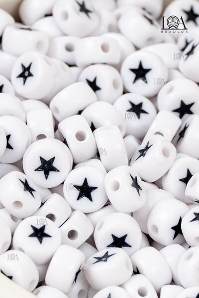 LANDOFACCESSORY 4X7 mm Plastic Flat Star - White and Black Beads Accessory 150 Pcs