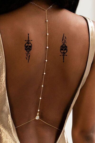 BiWini Kurukafa Kılıç Sırt Bacak Kasık Geçici Dövme Tattoo