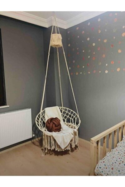 AslanButik Makrome Özel Örgü Salıncak Hamak Pamuk Ip Ekru 60 X 75