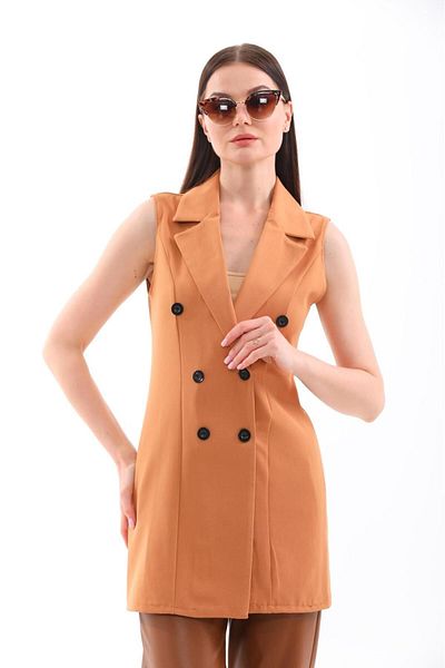 Fosiya Long Double Fabric Vest - 6 Buttons