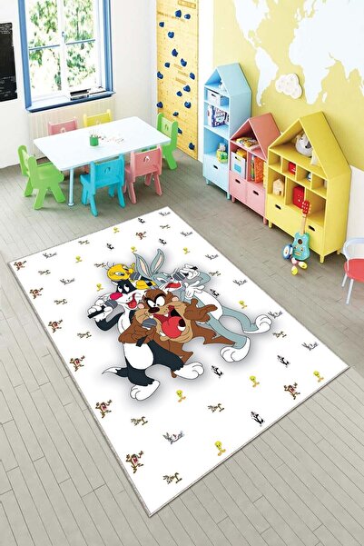 MENTEŞ HOME MENTEŞ Beyaz Sevimli Kahramanlar Yıkanabilir Kaymaz Taban Leke Tu...